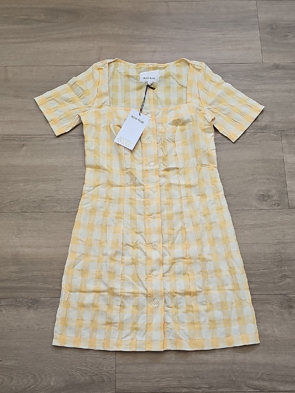 Rita Row Maria Yellow Check Gingham Button-Front Dress Size XS